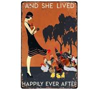 Carteles Metal La chica gallina y ella vivieron felices para siempre,Cartel de Chapa Metálica,Garaje,Cafetería,Estaño Pared señal,Decoración S