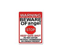 Carteles Metal, Vintage Cartel Placa, Advertencia: Cuidado con Angel Stop. Mantenga La Puerta Cerrada. No Entre Sin Permiso O Sin El Propietario Presente., Estaño Pared Señal para, 20X30Cm