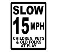 Carteles Metal, Vintage Cartel Placa, Tráfico Lento, Velocidad De 15 mph, Niños, Mascotas Y Personas Mayores Jugando, Placa Metal para Cocina Oficina Cafetería, 20X30Cm