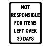 Carteles Metal, Vintage Placa Cartel, No Nos Hacemos Responsables De Los Artículos Que Queden Después De 30 Días, Placa De La Pared Póster para Oficina Bar Cafetería, 20X30Cm