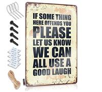 Carteles metálicos para bar If Something Offends You Please Let Us Know We Can All Use A Good Laugh Sign Man Cave, carteles vintage divertidos para bar (20 x 30 cm)