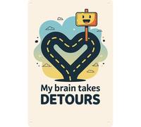Carteles Mi Cerebro Se Desvía Tdah Neurodivergente 20X30Cm Letrero De Estaño Vintage Carteles De Metal Cartel De Hojalata para Jardín Hogar Aula