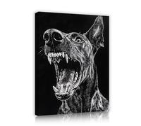 Carteles negros blancos y oscuros Imágenes de lienzo de perro rugiente Arte mural animales retrato animales Grabado en lienzo audaz para estudio oficina estudio casa estudio 70x90cm Marco interior