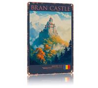 Carteles Póster del Fuerte De BRAN, Rumania, Viaje A Transilvania, Fuerte De Drácula. 20X30Cm Carteles De Metal Divertidos Letreros Metalicos Cartel De Chapa para Aula Jardín Cueva