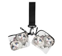 Cartera 3D realista con diseño de gato blanco para mujer, estuche minimalista para tarjetas de visita, organizador de dinero con correa de muñeca para dama, 2 piezas