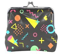 cartera abstracto con formas de neón negro para mujer, de piel con hebilla y cierre de beso para cambio de tarjetas para monedas, Abstracto Neon Shapes Black, UNITALLA, Abstracto Neon Shapes Black
