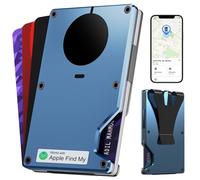Cartera Air para hombre: chip Airtag integrado y encuentra mi cartera delgada compatible, bloqueo RFID, tarjetero minimalista con clip de dinero desmontable, cartera de seguimiento antirrobo, Azul