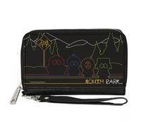 Cartera Comedy Central, con cremallera alrededor, silueta de South Park Boys At Bus Line, negro, multicolor, cuero vegano, 7.5 x 4.5 pulgadas, casual