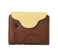 Cartera compacta de cuero de grano para tarjetas de crédito con cierre de broches para mujer, Chocolate, Belleza masiva