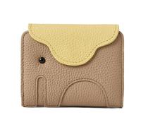 Cartera compacta de cuero de grano para tarjetas de crédito con cierre de broches para mujer, Gris, Belleza masiva