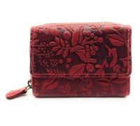 Cartera compacta de piel auténtica para hombre y mujer, cartera pequeña con protección RFID, 2 compartimentos para billetes, bolsillo para monedas con cremallera, piel auténtica, Floral Rojo, small