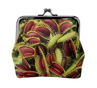 Cartera compacta y versátil con estampado de plantas carnívoras para mujer, con cierre de cremallera