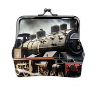 Cartera compacta y versátil para mujer, diseño de tren de locomotora de vapor, con cierre de beso, pequeña bolsa con cremallera