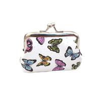Cartera con cierre de beso, monedero con clip de concha, bolsa impresa de mariposa, bonita bolsa de almacenamiento, bolsa de embrague de estilo chino, bolso portátil con hebilla, White, Práctico
