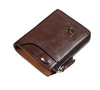 Cartera con cremallera para hombre - Organizador compacto de piel, estuche de bloqueo seguro | Cartera de viaje delgada, cartera con cremallera, bolsa de plata minimalista | Cartera, marrón, Se