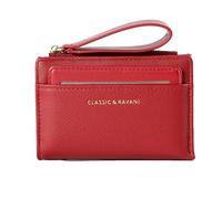 Cartera con cremallera para mujer - Monedero con ranuras para tarjetas | Portatarjetas multifuncional, Portatarjetas de crédito corto, G Cartera multifuncional, rojo vino, ver descripción