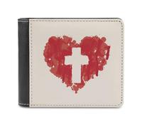 Cartera con Cruz en un corazón Rojo Abstracto | Cartera Cristiana de Piel sintética para Hombre y Mujer | Regalo Inspirador para creyentes