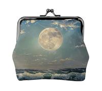 cartera con estampado de luna y mar para mujer, diseño de luna, con cierre de beso, resistente al agua