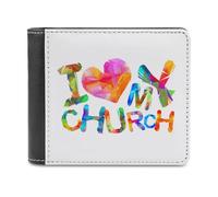 Cartera con Letras Triangulares Amo mi Iglesia | Cartera Cristiana de Cuero sintético para Hombres y Mujeres | Regalo Inspirador para creyentes