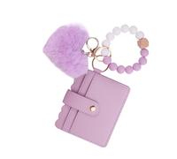 Cartera Con Llavero De Pulsera, Cartera Con Llavero Para Mujer | Llavero Con Tarjetero De Corazón De Felpa - Llaveros Lindos De Las Cuentas Del Brazalete Del Bolso De La Moda Para Los Estudiantes