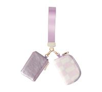 Cartera con llavero para mujer, cartera de cuero, monedero de doble bolsa, bolsillo con cremallera y correa de muñeca, Negro -, C Taza