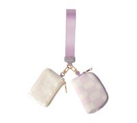 Cartera con llavero para mujer, cartera de cuero, monedero de doble bolsa, bolsillo con cremallera y correa de muñeca, Negro -, B Taza