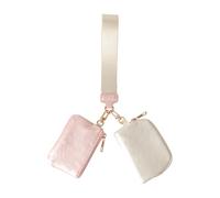 Cartera con llavero para mujer, cartera de cuero, monedero de doble bolsa, bolsillo con cremallera y correa de muñeca, Negro -, A