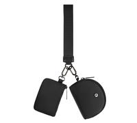 Cartera con llavero para mujer, mini cremallera y correa de muñeca (negro + negro), Negro+Negro, Mini