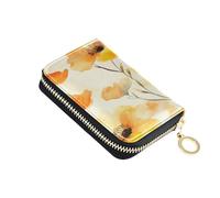 Cartera con tarjetero RFID para mujer, diseño de flores amarillas y naranjas para mujer, diseño de flores de acuarela, funda de piel con cremallera, cartera de acordeón para regalo de mujer
