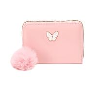 Cartera corta para mujer, diseño de mariposas para primavera y verano, con múltiples capas, práctica bolsa de felpa con cremallera para tarjetas para mi marido (rosa, talla única)
