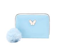 Cartera corta para mujer, diseño de mariposas para primavera y verano, con múltiples capas, práctica bolsa de tarjetas de felpa, cartera de videojuegos con cadena para hombres (azul, talla única)