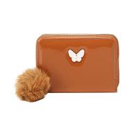 Cartera corta para mujer, diseño de mariposas para primavera y verano, con múltiples capas, práctica con cremallera, bolsa de tarjetas de felpa, sistema de sobre, cartera para presupuestos, Brown