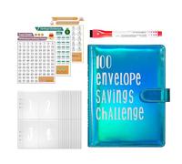 Cartera de ahorro de dinero, carpeta de desafío de 100 sobres con sobres de efectivo, carpeta de presupuesto para niños y adultos, libro de desafío de ahorro completo para planificación financiera y