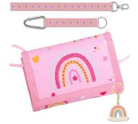 Cartera de Arcoíris con Velcro para niños, con Cremallera, con 3 Cordones y 1 Llavero, Monedero de Dibujos Animados para niños y niñas, Regalo Cumpleaños (A)