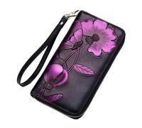 Cartera de bloqueo para mujer, pintada a mano, flores pintadas a mano, correa de muñeca, bolso largo de gran capacidad, múltiples ranuras, tarjetero, bolsillo con cremallera, equipaje de cabina