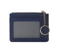Cartera de bolsillo de piel sintética, bolsa corta con cremallera para colgar tarjetas con llavero, monedero fino para múltiples tarjetas, tarjetero de piel sintética con cremallera, Blue, 1, Retro
