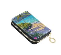 Cartera de cuero azul Summer Beach in Hawaii para tarjetas con monedero Cion con bloqueo RFID, tarjetero para mujer con cremallera