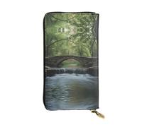 Cartera de cuero Bridge over the River Long, soporte portátil para tarjetas de crédito, monedero con cremallera y compartimento para identificación