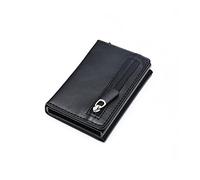 Cartera de Cuero Cartera Inteligente Titular de la Tarjeta de crédito Carteras de Metal Delgadas y Delgadas para Hombres Pasar Secreto Pop Up Cartera Minimalista Pequeño Monedero Negro (Color: A)