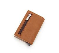 Cartera de Cuero Cartera Inteligente Titular de la Tarjeta de crédito Carteras de Metal Delgadas y Delgadas para Hombres Pasar Secreto Pop Up Cartera Minimalista Pequeño Monedero Negro (Color: A)