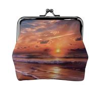 Cartera de Cuero con Cierre de Beso y Estampado Beach Sunrise para Mujer: Monedero Compacto y Seguro