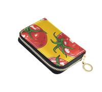 Cartera de cuero con cremallera RFID para tarjetas de crédito con llavero, Tomates dibujados a mano en amarillo, 1 size