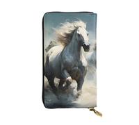 Cartera de cuero con diseño de caballos corriendo salvajes en el río, compartimento con cremallera de gran capacidad, buen regalo para amigos, bolso de mano de 7.5 x 4.1 pulgadas de largo, negro