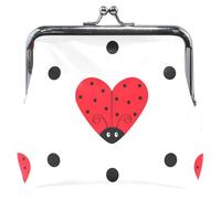 Cartera de cuero con estampado floral para mujeres y niñas, con cerradura de beso, bonita mariquita, blanco, monedero pequeño para niñas, Lovely Ladybug Blanco 1, Clásico, Lovely Ladybug Blanco 1