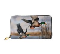 Cartera de cuero estampada con diseño de patos salvajes en vuelo, con 12 ranuras para tarjetas de crédito y 3 pinzas para billetes, bolso de mano largo para tarjetas de crédito con chequera, VF7GNJE2C