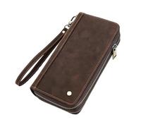 Cartera de Cuero Genuino for Hombre, Bolso Mano, Tarjetero, Carteras largas con Doble Cremallera, monederos Vintage Gran Capacidad for para Hombres,Padre(Coffee)