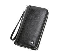 Cartera de Cuero Genuino for Hombre, Bolso Mano, Tarjetero, Carteras largas con Doble Cremallera, monederos Vintage Gran Capacidad for para Hombres,Padre(Black)