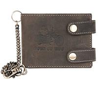 Cartera de Cuero Genuino marrón grisáceo con Cadena de Metal para Colgar con Moto