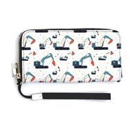 Cartera de cuero para mujer, diseño de excavadora de dibujos animados, cartera de mano con cremallera