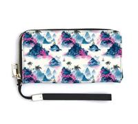 Cartera de cuero para mujer, diseño de isla de verano, monedero de mano con cremallera